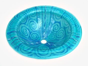 Picture of Light Aqua Venetian Glass Sink with Blue Canes