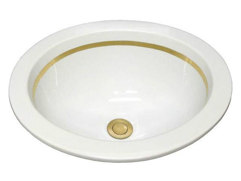 Picture of Hand Painted Sink | Oval Bath Sink with Linear Roman Gold Design