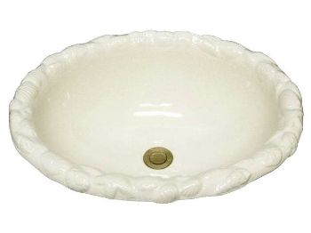 Picture of Hand Crafted Sink | Oval Ceramic Bath Sink with Sculpted Sea Shell Rim