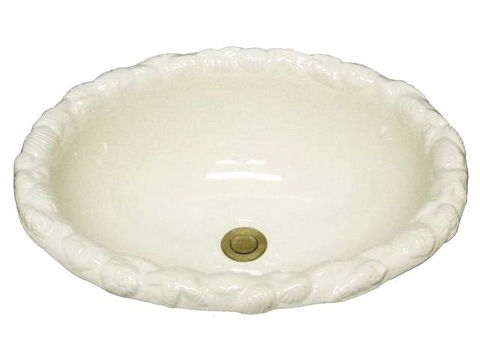 Picture of Hand Crafted Sink | Oval Ceramic Bath Sink with Sculpted Sea Shell Rim