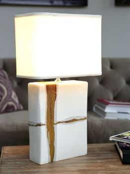 Picture of Large Rectangular Lamp with Sienna on Matte White Base by Alex Marshall Studios