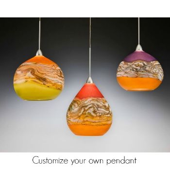 Picture of Blown Glass Pendant Light | Create Your Own | Translucent Strata | Teardrop