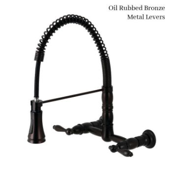 Gourmetier Heritage wall-mount faucet GS1245AL - Oil Rubbed Bronze Finish - Metal Lever Handles