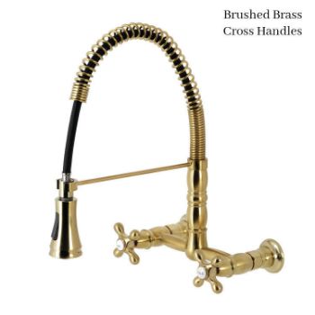 Kingston Brass Wall Mount Faucet GS1247AX - Brushed Brass finish - cross handles