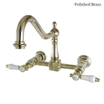 Kingston Brass Bel-Air Wall Mount Bridge Kitchen Faucet KS1242BPL Polished Brass Finish