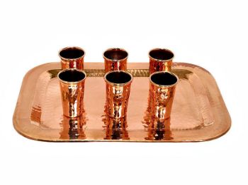 Picture of Polished Copper Shot Glasses  and Copper Serving Tray By SoLuna - Set of 6