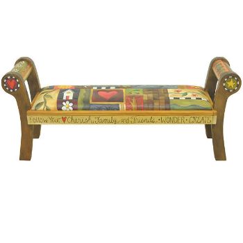 Picture of Sticks Hand Made Furniture | Rolled Arm Bench with Leather Seat