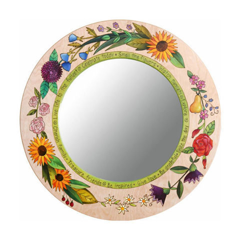 Sticks Hand Painted Furniture | Large Circle Mirror | Smell the Flowers
