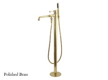 Picture of Kingston Brass Paris Freestanding Tub Filler Faucet with Hand Shower - Porcelain Lever Handle