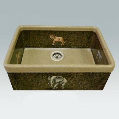 Africa Design on Single Bowl Fireclay Kitchen Sink
